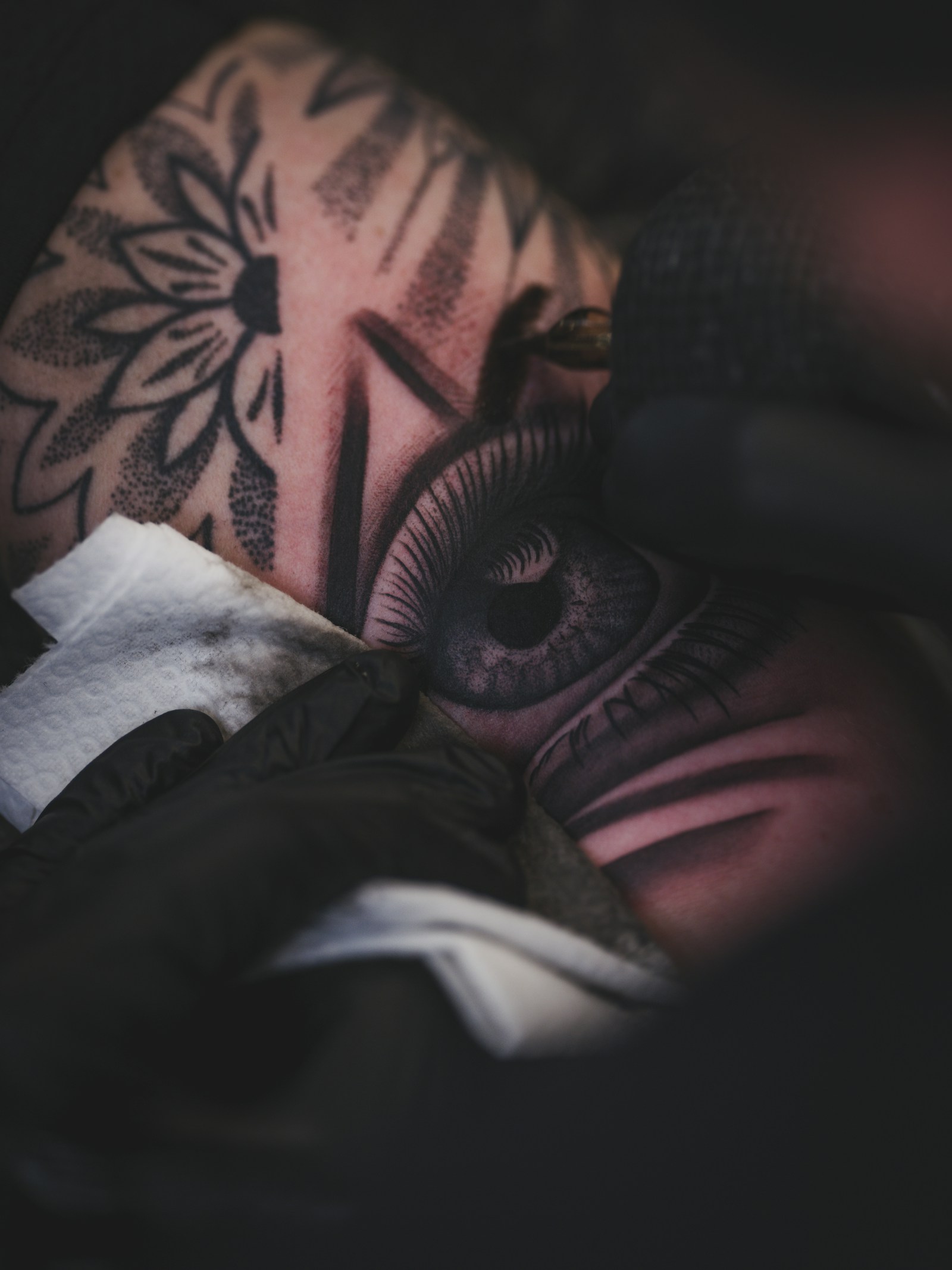 Detailed eye realism touch up session at The Road Ink Tattoo Ubud