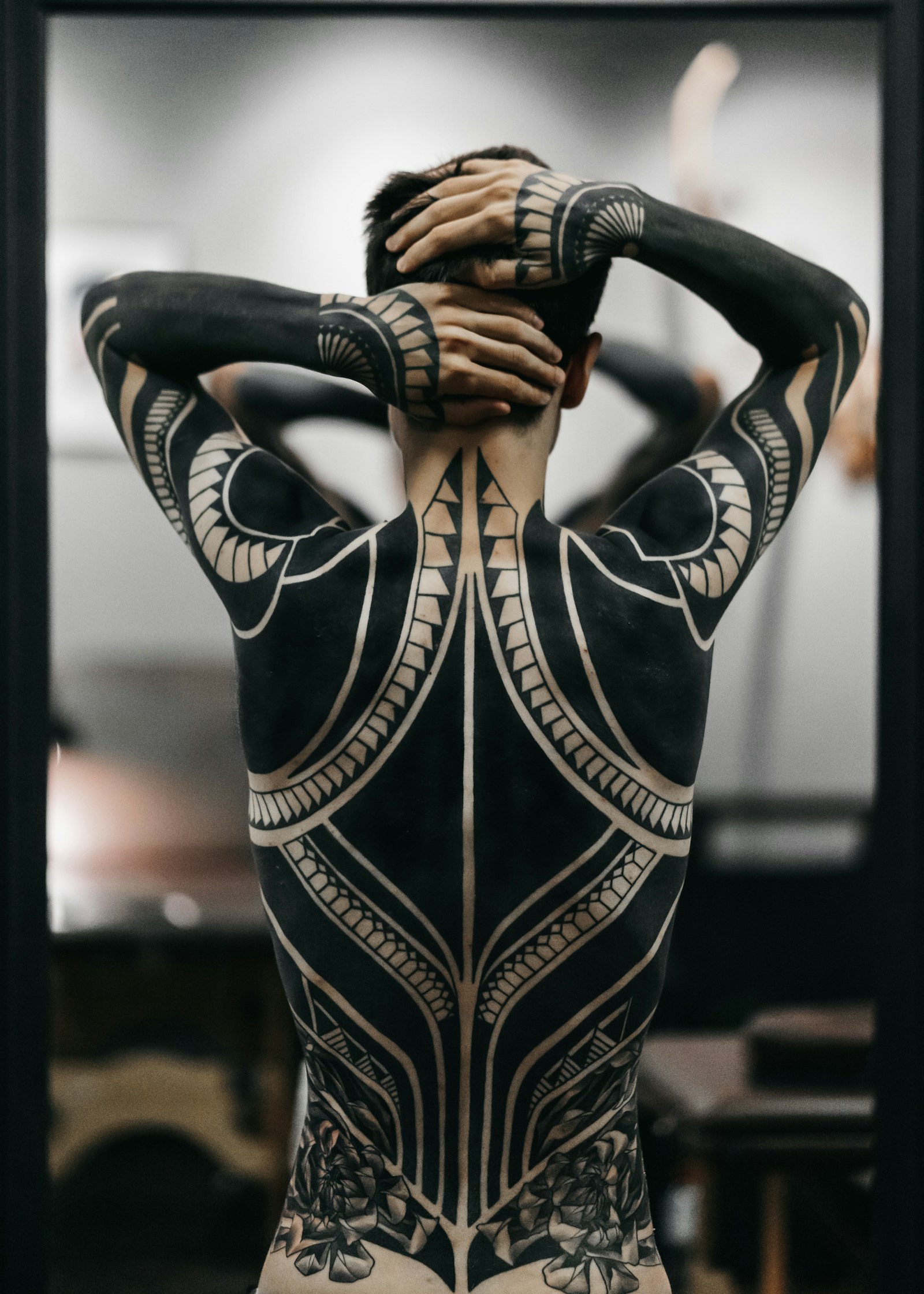 Heavy line blackwork traditional tattoo by The Road Ink Tattoo Bali